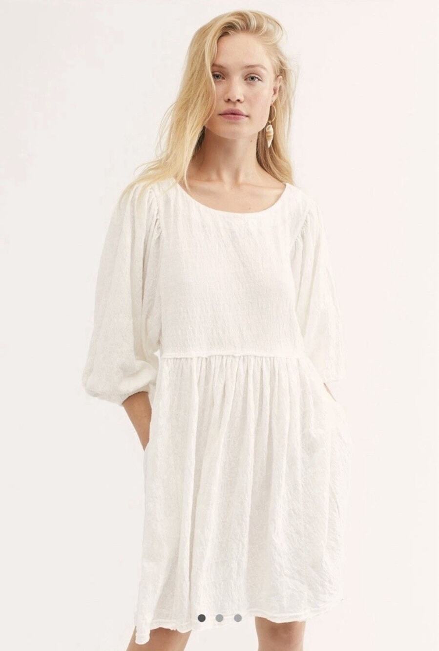 Free People Beach Get Obsessed Babydoll Dress XS Balloon Sleeve Ivory Oversized